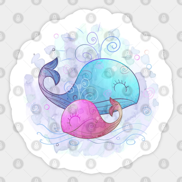 Blue Pink Whale Whale Sticker TeePublic